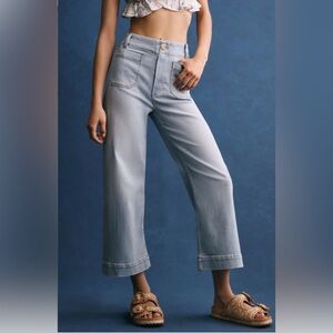 Anthropologie Maeve Colette Cropped Wide Leg Jeans size 32 petite sky blue